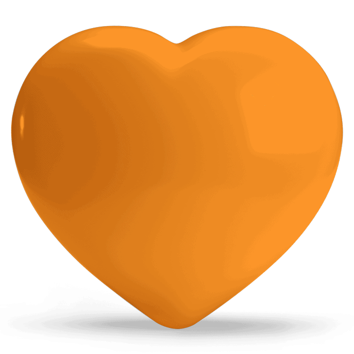 Oranje hartje SinneHart: de kleur van avontuur en vitaliteit, die uitnodigt tot heling, plezier en onafhankelijkheid vanuit het 2e chakra.