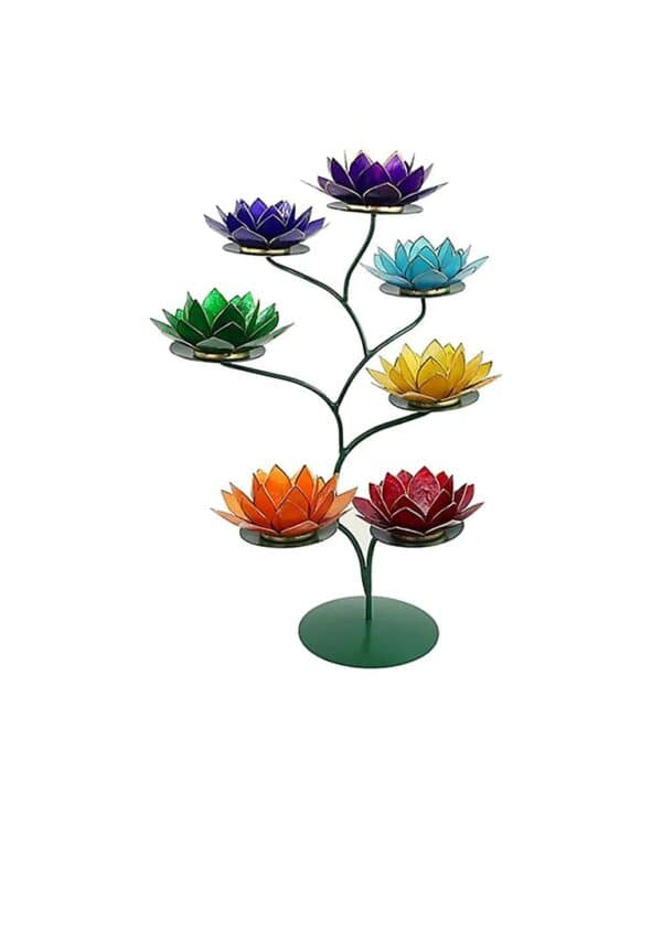 Lotus Display groen + 7 Chakra Sfeerlichten Zilverrand