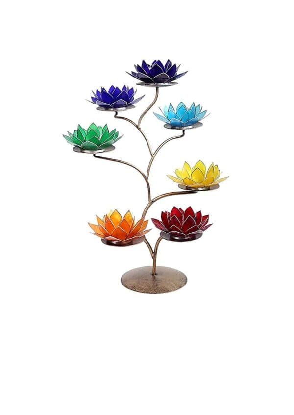 Lotus Display brons + 7 Chakra Sfeerlichten Goudrand