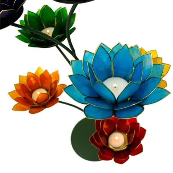 Lotus Display groen + 7 Chakra Sfeerlichten Zilverrand